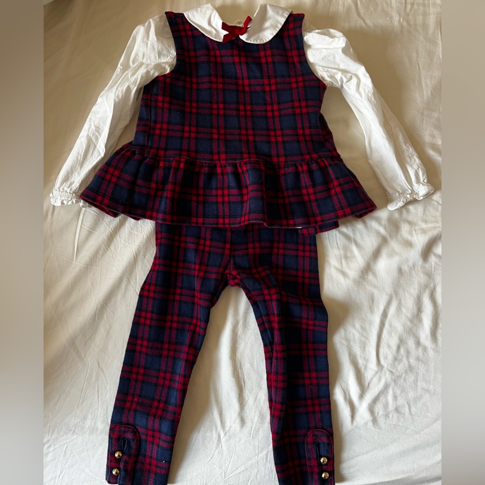 Janie and Jack Tartan Peplum Vest, shirt and Matching Pants Set